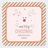 かわいいピンクのメリークリスマス スクエアシール (正面)