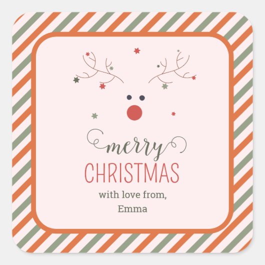 かわいいピンクのメリークリスマス スクエアシール (正面)