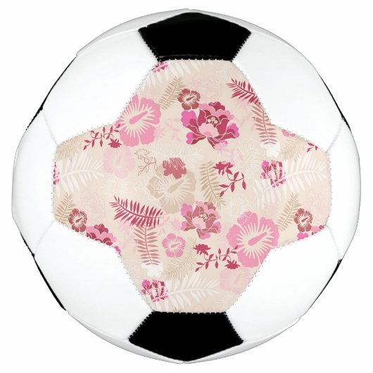 かわいいピンクのモダンな花柄 サッカーボール (正面)