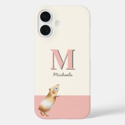 かわいいピンクのモルモットのモノグラムイラスト Case-Mate iPhoneケース (裏面)