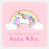 かわいいピンクのユニコーンこの本は子供に属している スクエアシール (正面)