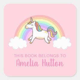 かわいいピンクのユニコーンこの本は子供に属している スクエアシール