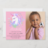 かわいいピンクのユニコーンすべての年齢写真子供の誕生日 招待状 (正面)