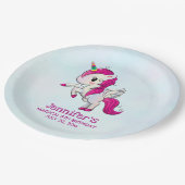 かわいいピンクのユニコーンとウィングス誕生日 ペーパープレート (アングル)