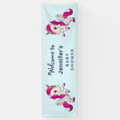 かわいいピンクのユニコーンとウィングス赤ちゃんシャワー 横断幕 (縦)