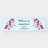 かわいいピンクのユニコーンとウィングス赤ちゃんシャワー 横断幕 (横)