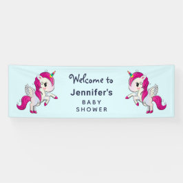 かわいいピンクのユニコーンとウィングス赤ちゃんシャワー 横断幕