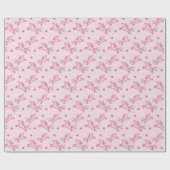 かわいいピンクのユニコーンとハートのドードル ラッピングペーパー (フラット)