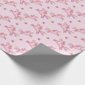 かわいいピンクのユニコーンとハートのドードル ラッピングペーパー (角)