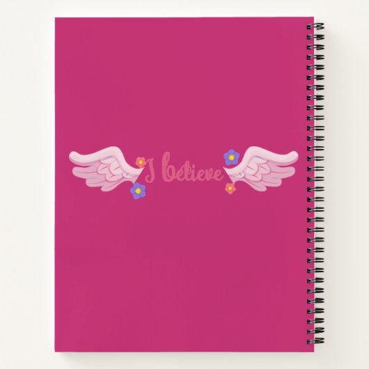 かわいいピンクのユニコーンとレインボーパーソナライズされた ノートブック (裏面)