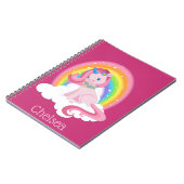 かわいいピンクのユニコーンとレインボーパーソナライズされた ノートブック (左側)