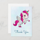 かわいいピンクのユニコーンと翼ありがとう サンキューカード (正面/裏面)