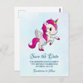 かわいいピンクのユニコーンと翼がデートを救う ポストカード (正面/裏面)