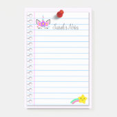 かわいいピンクのユニコーンと虹の流星 ４ｘ６ ポストイット (正面)