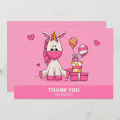 かわいいピンクのユニコーンの女の子の誕生日パーティー サンキューカード (正面/裏面)