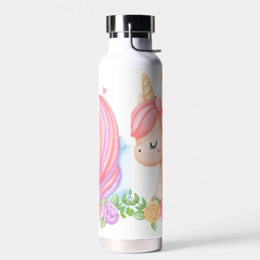 かわいいピンクのユニコーンの子供たち ウォーターボトル (左面)