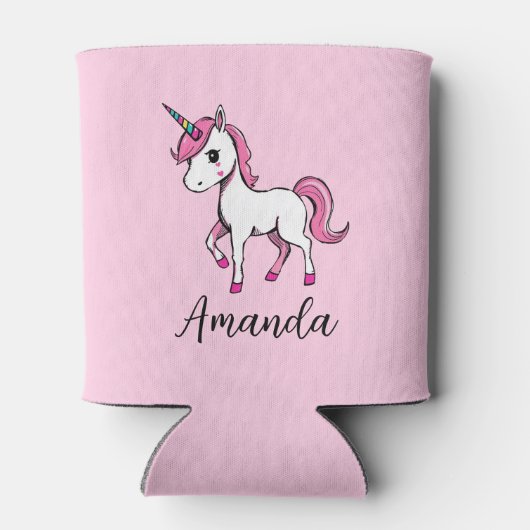 かわいいピンクのユニコーンの漫画の名前 缶クーラー (裏面)