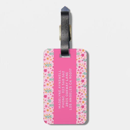 かわいいピンクのユニコーンの花パーソナライズされたの名前 ラゲッジタグ (裏面縦)