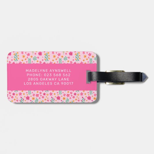 かわいいピンクのユニコーンの花パーソナライズされたの名前 ラゲッジタグ (裏面横)