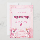 かわいいピンクのユニコーンの魔法の誕生日招待状 カード (正面)