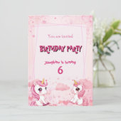 かわいいピンクのユニコーンの魔法の誕生日招待状 カード (スタンド正面)