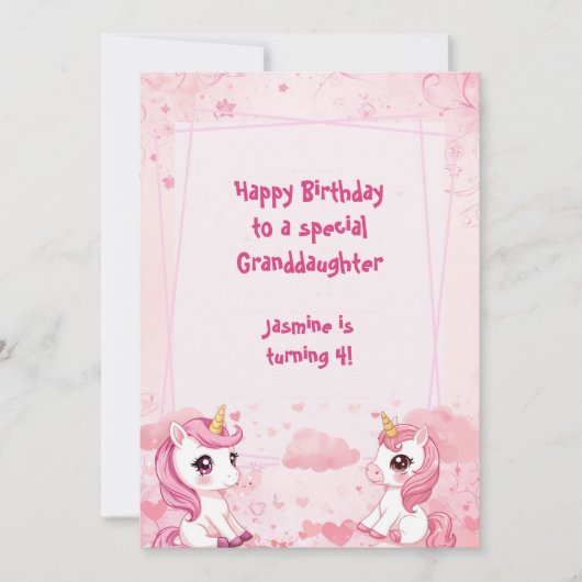 かわいいピンクのユニコーンの魔法の誕生日 カード (正面)