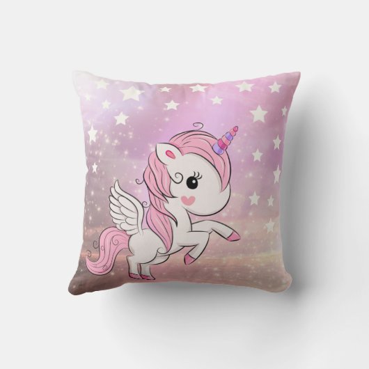 かわいいピンクのユニコーンのStardustの女の子の寝室の子供部屋 クッション (裏面)