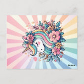 かわいいピンクのユニコーンをテーマにした女の子の誕生日招待状 ポストカード (裏面)