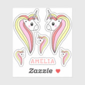 かわいいピンクのユニコーンガーリー名子供ステッカー シール (シート)
