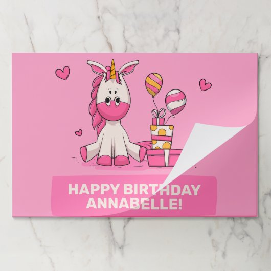 かわいいピンクのユニコーンガールバースデーパーティーランチョンマット ペーパーパッド (折り畳み)