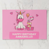 かわいいピンクのユニコーンガールバースデーパーティーランチョンマット ペーパーパッド (正面)