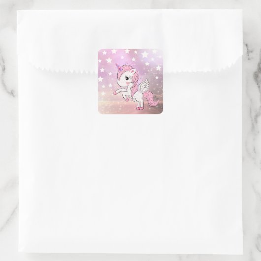かわいいピンクのユニコーンスターダスト誕生日ベビーシャワー スクエアシール (バッグ)
