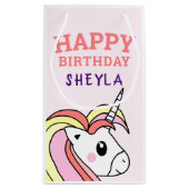 かわいいピンクのユニコーンハッピーバースデーキッズネーム小G スモールペーパーバッグ (裏面)