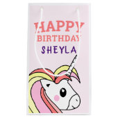 かわいいピンクのユニコーンハッピーバースデーキッズネーム小G スモールペーパーバッグ (正面)