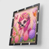 かわいいピンクのユニコーンバタフライ スクエア壁時計 (傾斜)