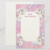 かわいいピンクのユニコーンパーソナライズされた（ユダヤ教の）バル・ミツバーノート 便箋 (正面/裏面)