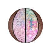 かわいいピンクのユニコーンフェイクグリッターモノグラム ミニバスケットボール (縦)