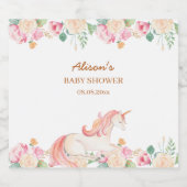 かわいいピンクのユニコーンフローラ緑の赤ちゃんシャワー スパークリングワインラベル (シングルラベル)