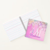 かわいいピンクのユニコーンレインボーグリッターが垂れる モノグラムN ノートブック (内部)