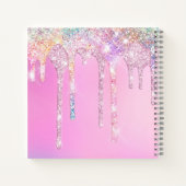 かわいいピンクのユニコーンレインボーグリッターが垂れる モノグラムN ノートブック (裏面)