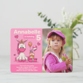 かわいいピンクのユニコーン写真誕生日パーティー 招待状 (スタンド正面)