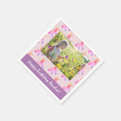 かわいいピンクのユニコーン女の子の写真の誕生日パーティー スタンダードカクテルナプキン (角)