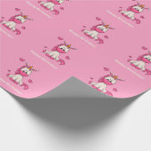 かわいいピンクのユニコーン女の子の誕生日パーティー ラッピングペーパー (角)