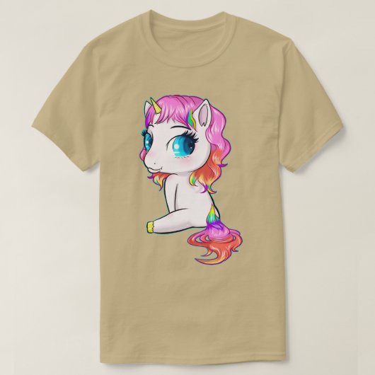 かわいいピンクのユニコーン座って見たギフトアイディア Tシャツ (デザイン正面)