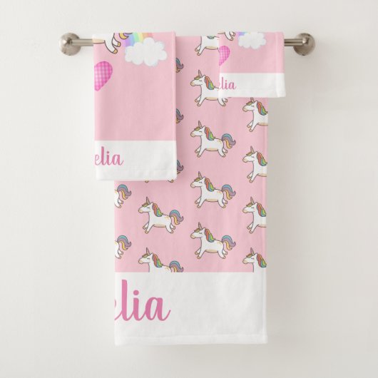 かわいいピンクのユニコーン柄の子ども バスタオルセット (インサイチュ)