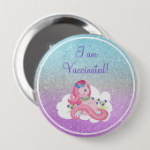 かわいいピンクのユニコーン私はワクチン接種 缶バッジ (正面&裏面)