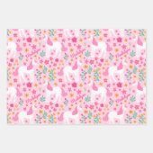 かわいいピンクのユニコーン花のパタパーソナライズされたーン ラッピングペーパーシート (正面)