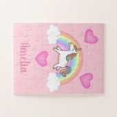 かわいいピンクのユニコーン虹の子供たちパーソナライズされた ジグソーパズル (横)