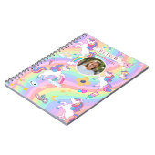 かわいいピンクのユニコーン虹カスタム名前写真 ノートブック (左側)