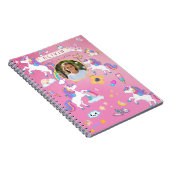 かわいいピンクのユニコーン虹カスタム名前写真 ノートブック (右側)